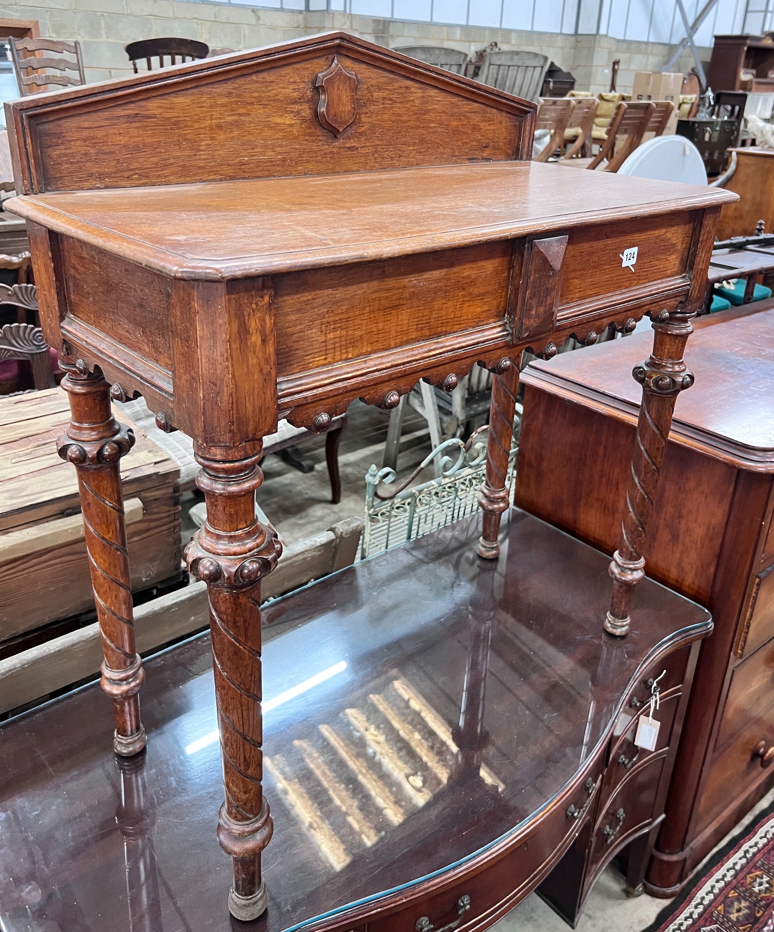 A Victorian carved oak hall table, width 90cm, depth 41cm, height 96cm *Please note the sale commences at 9am.